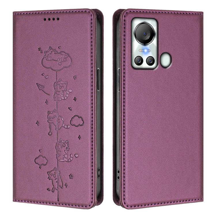 For itel S18 / Vision 5 Cute Cats Embossed Magnetic RFID Vegan Leather Phone Case