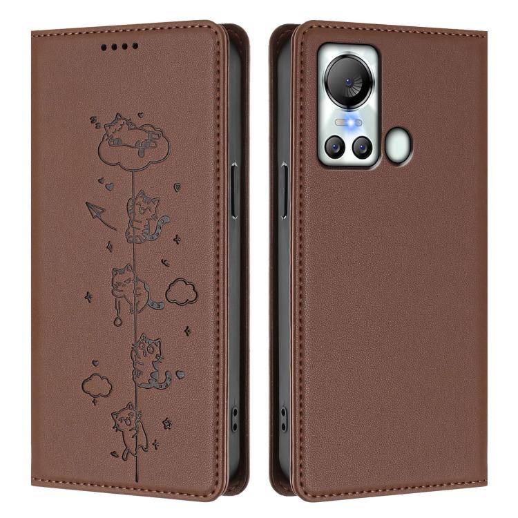 For itel S18 / Vision 5 Cute Cats Embossed Magnetic RFID Vegan Leather Phone Case
