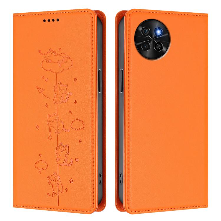 For itel S23 Cute Cats Embossed Magnetic RFID Vegan Leather Phone Case