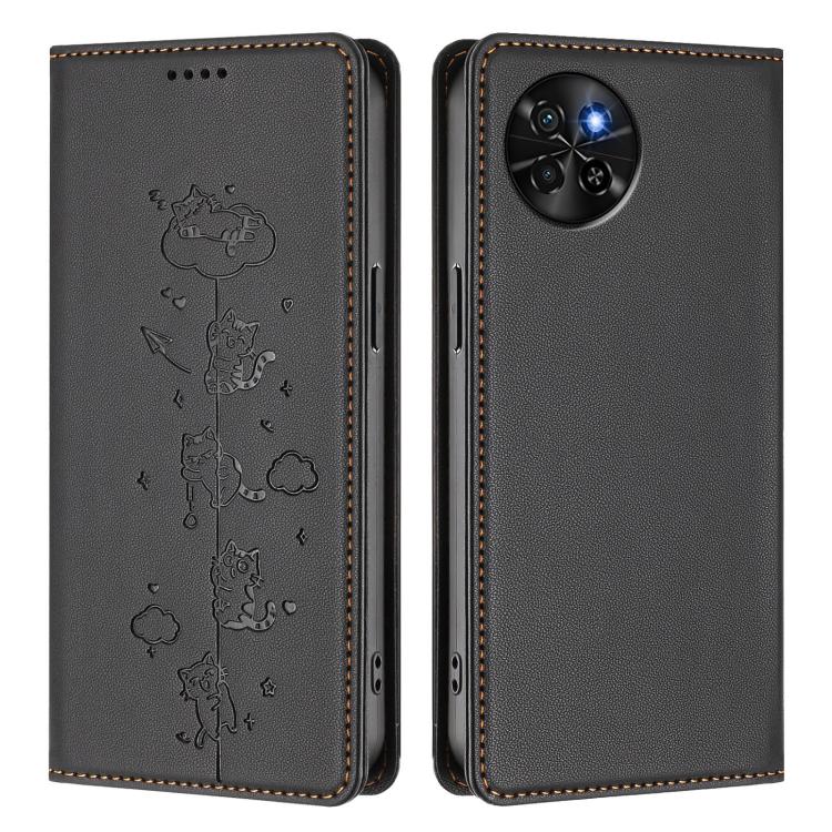 For itel S23 Cute Cats Embossed Magnetic RFID Vegan Leather Phone Case