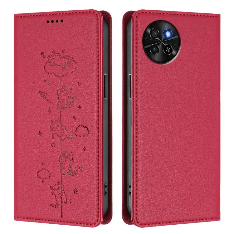 For itel S23 Cute Cats Embossed Magnetic RFID Vegan Leather Phone Case