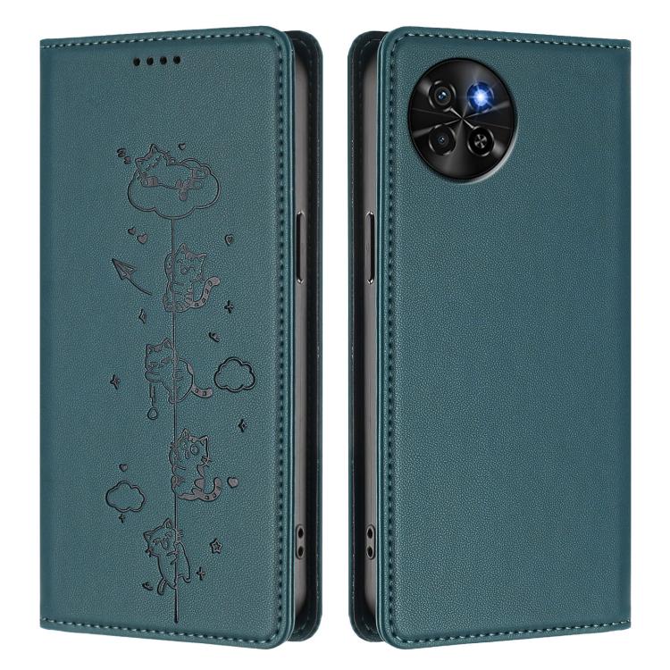 For itel S23 Cute Cats Embossed Magnetic RFID Vegan Leather Phone Case