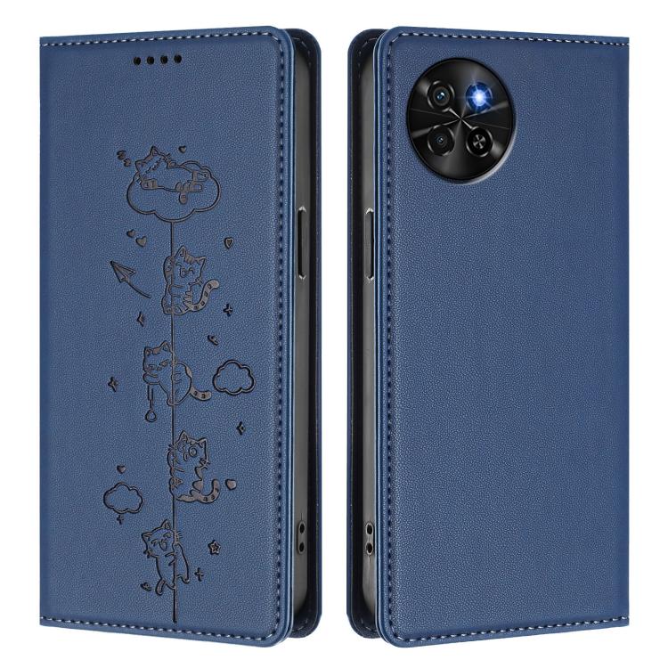 For itel S23 Cute Cats Embossed Magnetic RFID Vegan Leather Phone Case