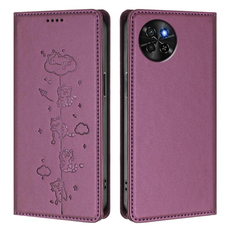 For itel S23 Cute Cats Embossed Magnetic RFID Vegan Leather Phone Case