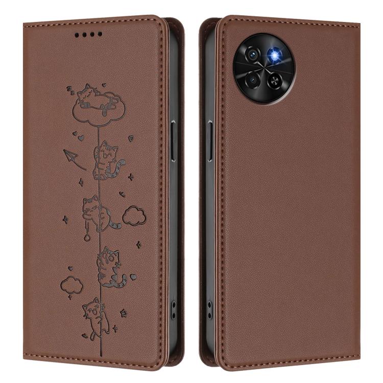 For itel S23 Cute Cats Embossed Magnetic RFID Vegan Leather Phone Case
