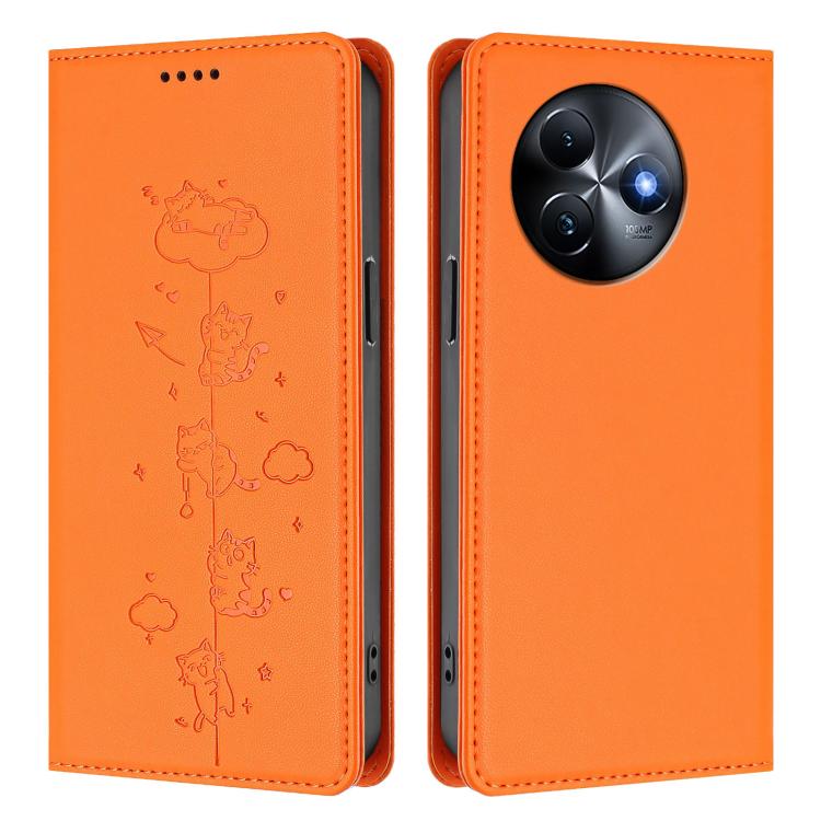 For itel S24 Cute Cats Embossed Magnetic RFID Vegan Leather Phone Case