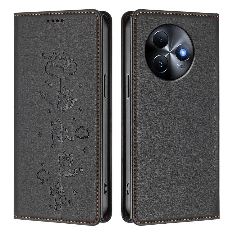 For itel S24 Cute Cats Embossed Magnetic RFID Vegan Leather Phone Case