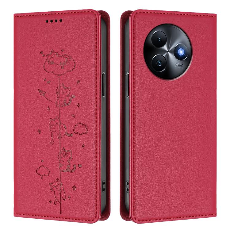 For itel S24 Cute Cats Embossed Magnetic RFID Vegan Leather Phone Case