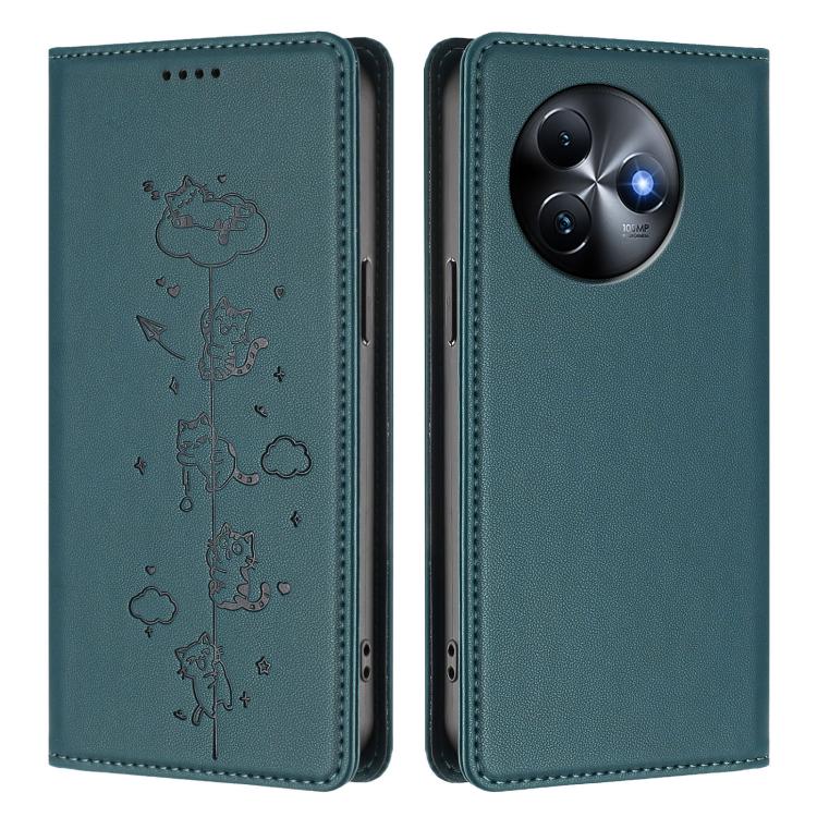 For itel S24 Cute Cats Embossed Magnetic RFID Vegan Leather Phone Case