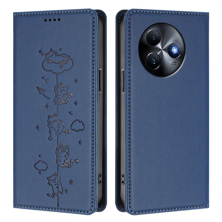 For itel S24 Cute Cats Embossed Magnetic RFID Vegan Leather Phone Case
