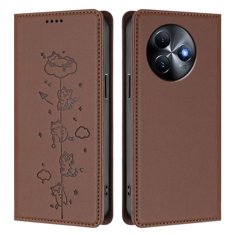 For itel S24 Cute Cats Embossed Magnetic RFID Vegan Leather Phone Case