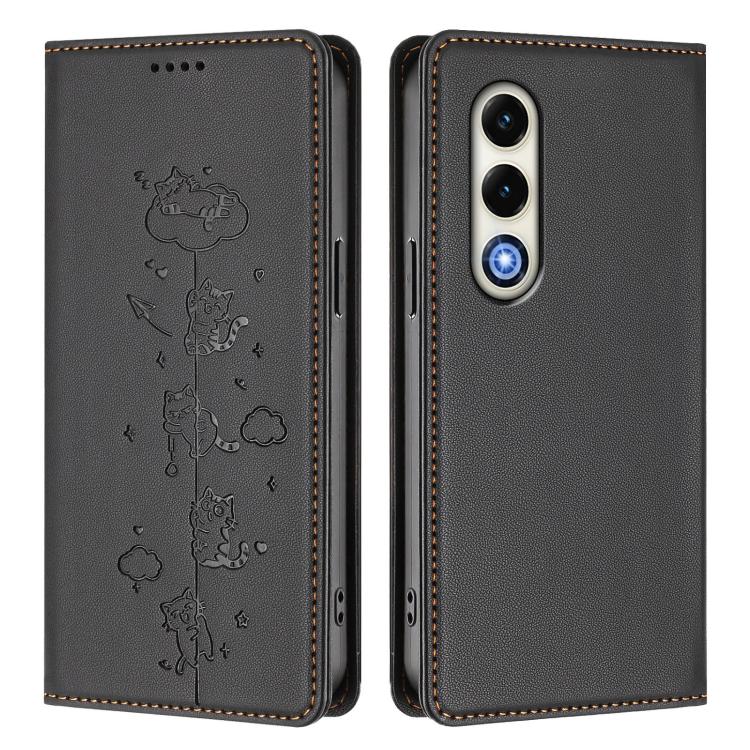 For itel S25 4G Cute Cats Embossed Magnetic RFID Vegan Leather Phone Case