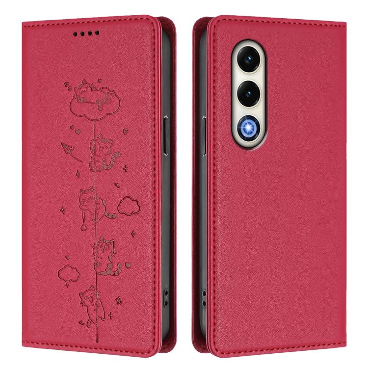 For itel S25 4G Cute Cats Embossed Magnetic RFID Vegan Leather Phone Case