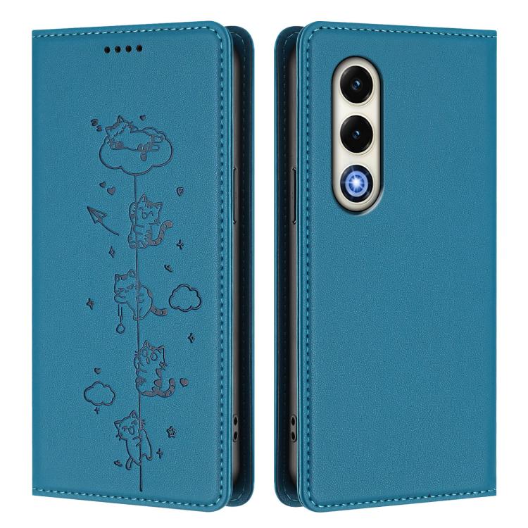 For itel S25 4G Cute Cats Embossed Magnetic RFID Vegan Leather Phone Case
