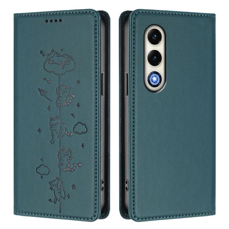 For itel S25 4G Cute Cats Embossed Magnetic RFID Vegan Leather Phone Case
