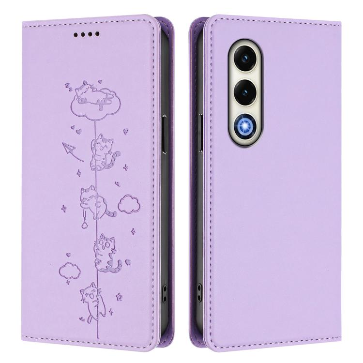 For itel S25 4G Cute Cats Embossed Magnetic RFID Vegan Leather Phone Case