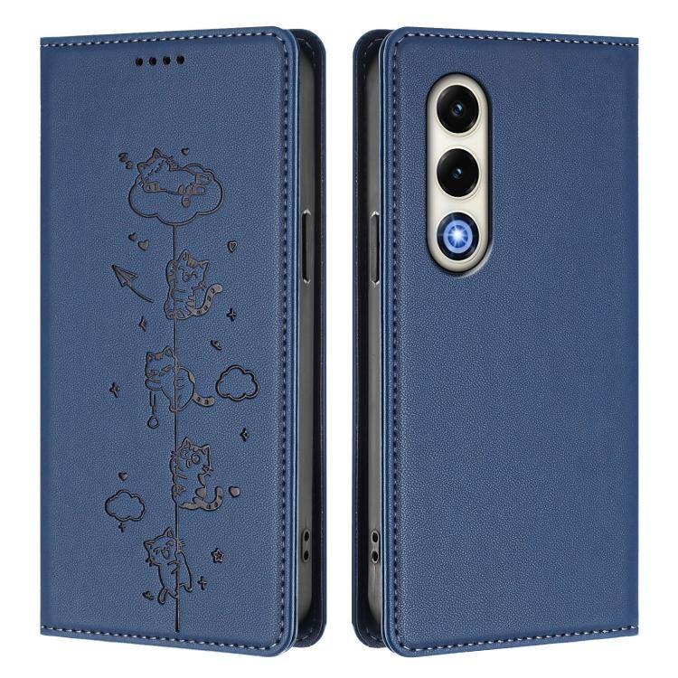 For itel S25 4G Cute Cats Embossed Magnetic RFID Vegan Leather Phone Case