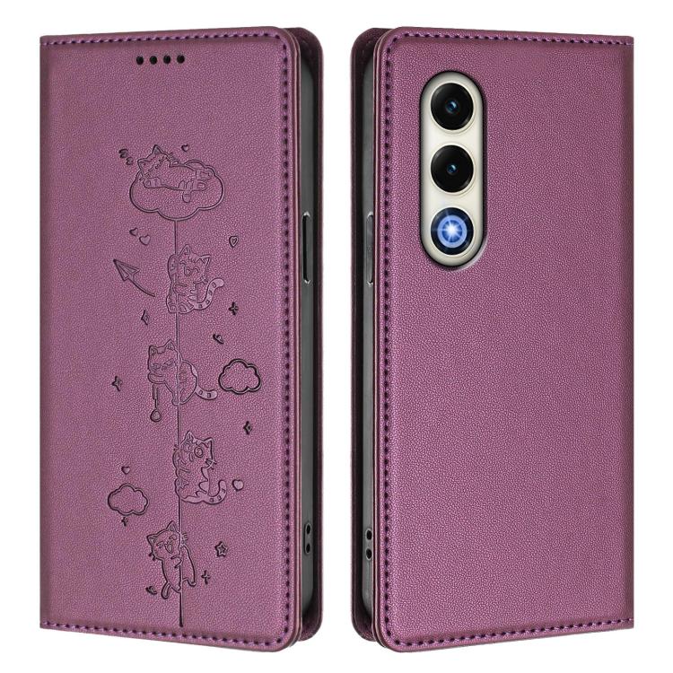 For itel S25 4G Cute Cats Embossed Magnetic RFID Vegan Leather Phone Case