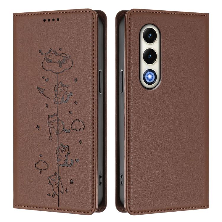 For itel S25 4G Cute Cats Embossed Magnetic RFID Vegan Leather Phone Case