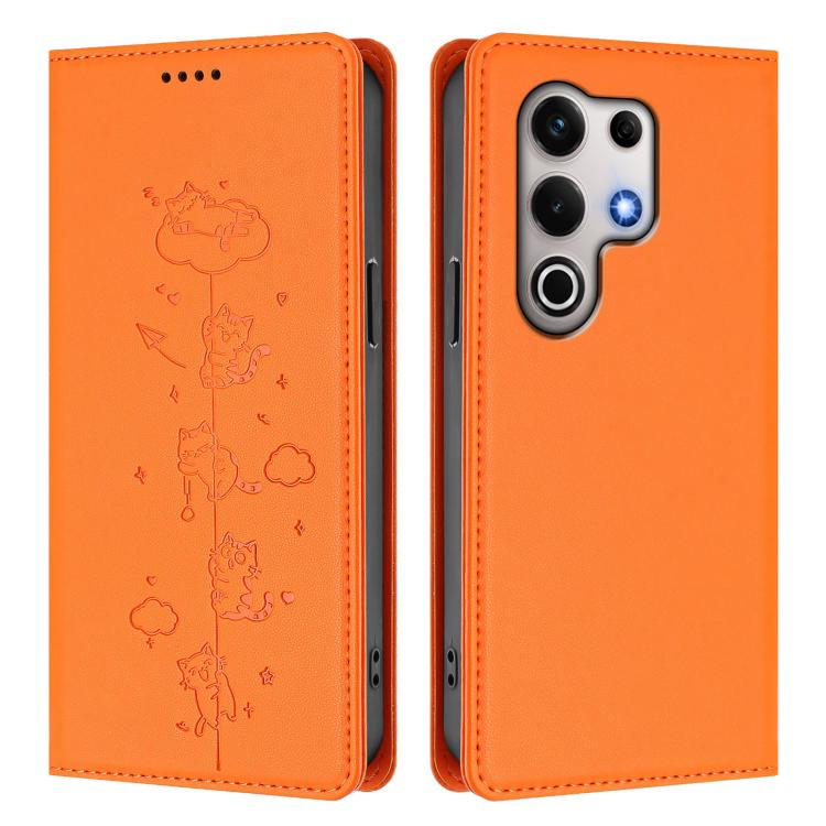 For itel S25 Ultra Cute Cats Embossed Magnetic RFID Vegan Leather Phone Case