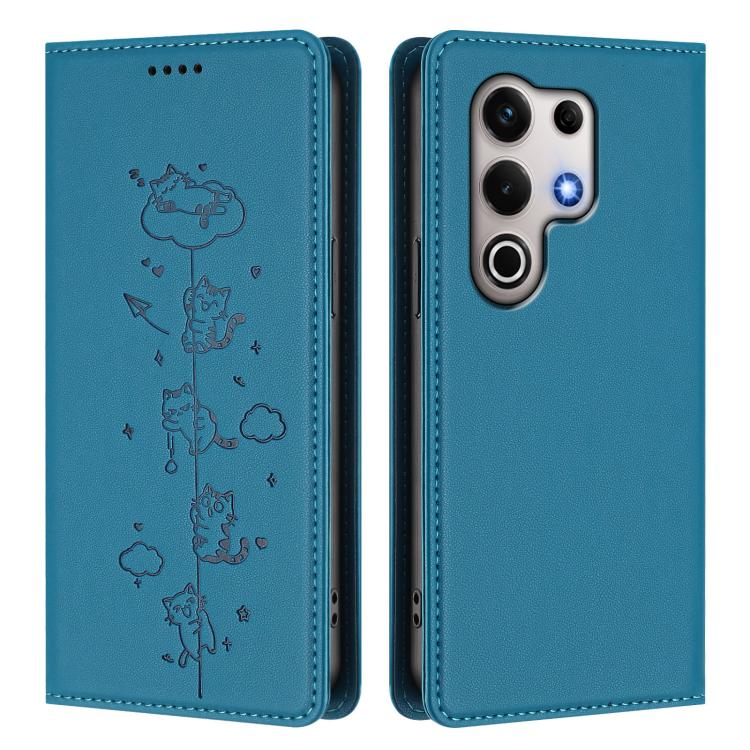 For itel S25 Ultra Cute Cats Embossed Magnetic RFID Vegan Leather Phone Case