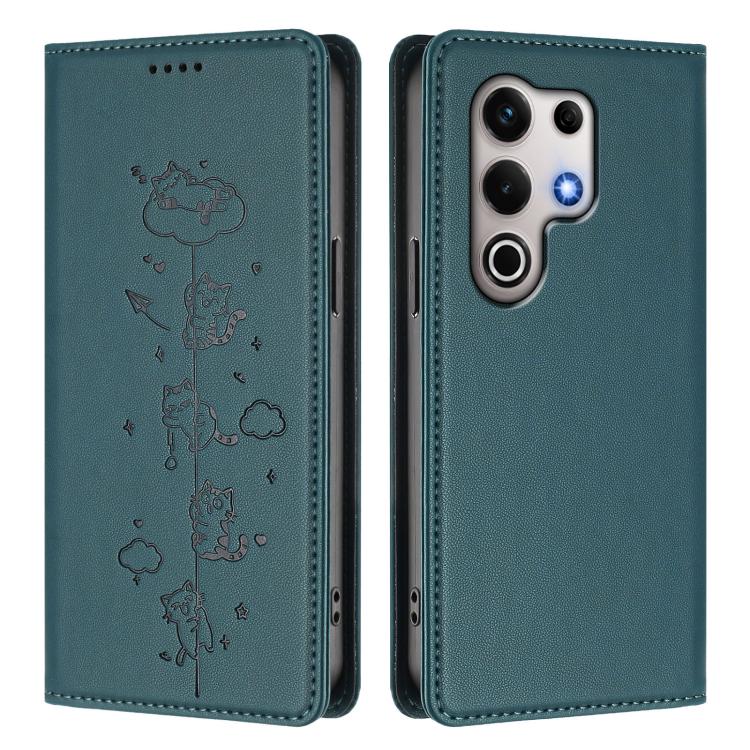 For itel S25 Ultra Cute Cats Embossed Magnetic RFID Vegan Leather Phone Case