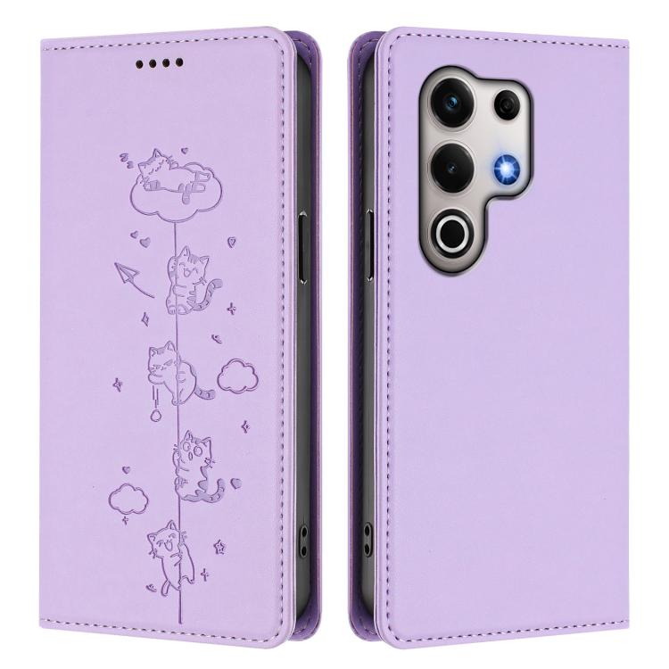 For itel S25 Ultra Cute Cats Embossed Magnetic RFID Vegan Leather Phone Case