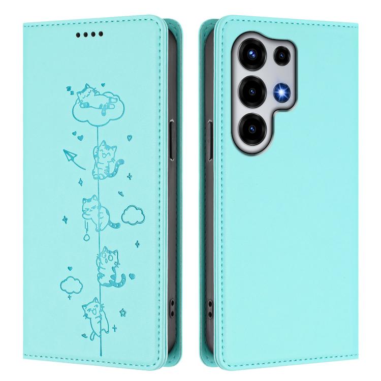 For itel Super 26 Ultra Cute Cats Embossed Magnetic RFID Vegan Leather Phone Case