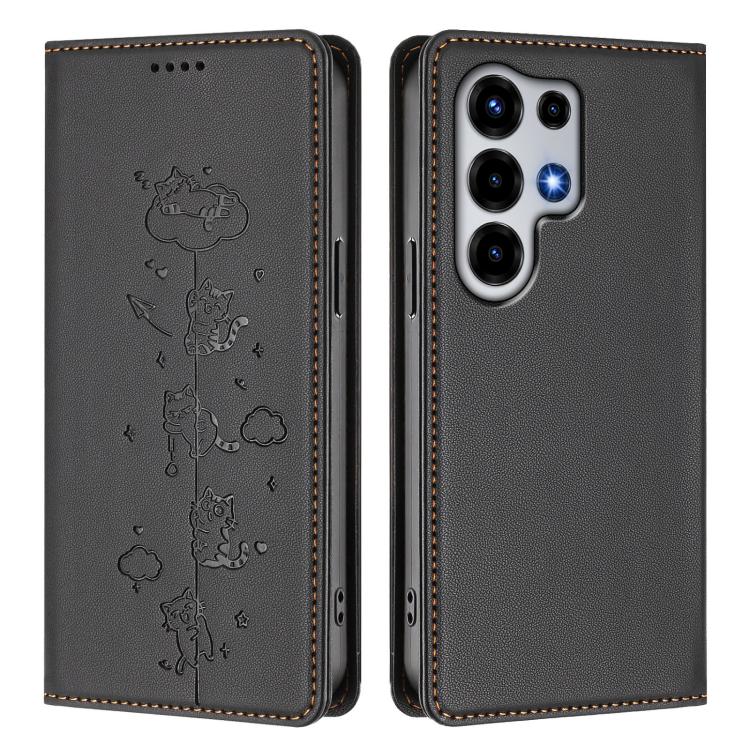 For itel Super 26 Ultra Cute Cats Embossed Magnetic RFID Vegan Leather Phone Case