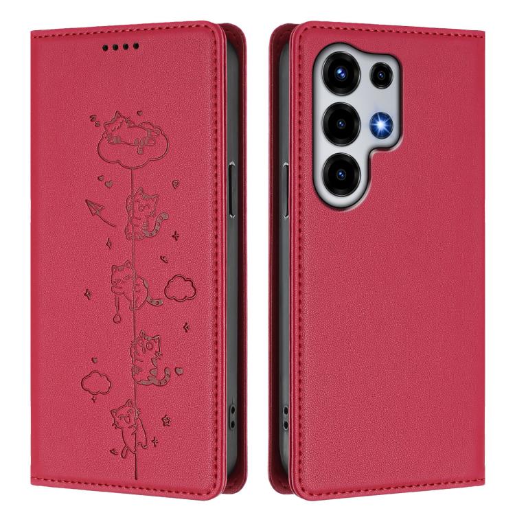 For itel Super 26 Ultra Cute Cats Embossed Magnetic RFID Vegan Leather Phone Case