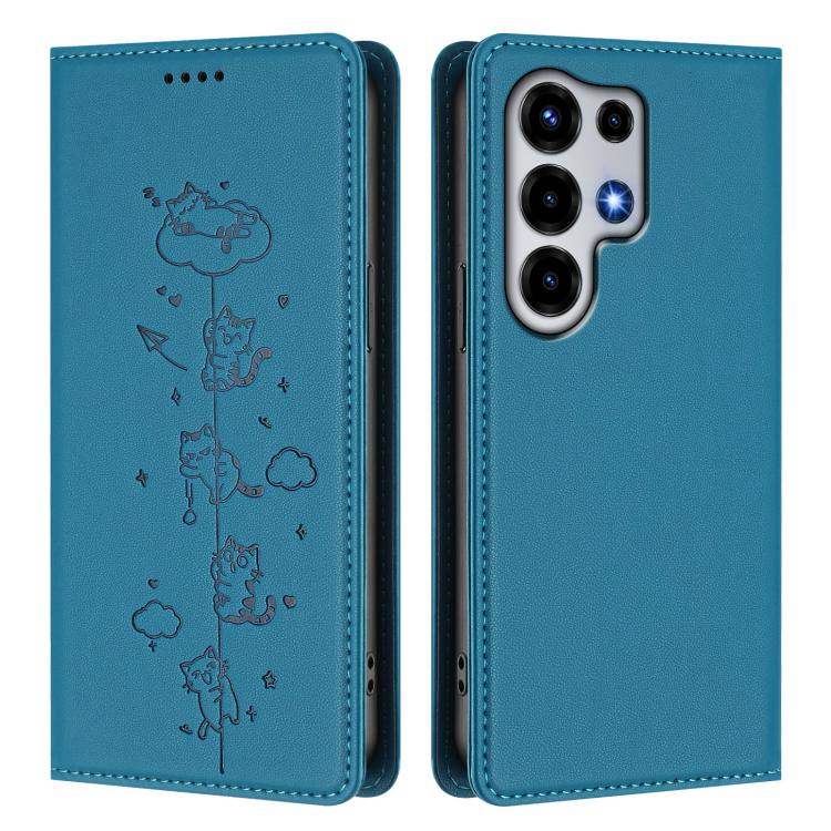 For itel Super 26 Ultra Cute Cats Embossed Magnetic RFID Vegan Leather Phone Case