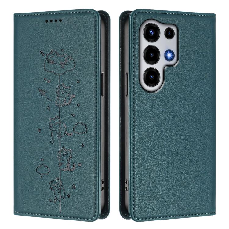 For itel Super 26 Ultra Cute Cats Embossed Magnetic RFID Vegan Leather Phone Case