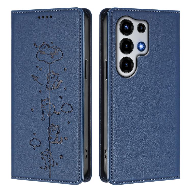 For itel Super 26 Ultra Cute Cats Embossed Magnetic RFID Vegan Leather Phone Case