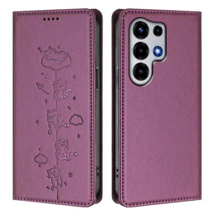 For itel Super 26 Ultra Cute Cats Embossed Magnetic RFID Vegan Leather Phone Case