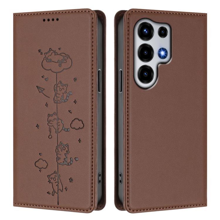 For itel Super 26 Ultra Cute Cats Embossed Magnetic RFID Vegan Leather Phone Case