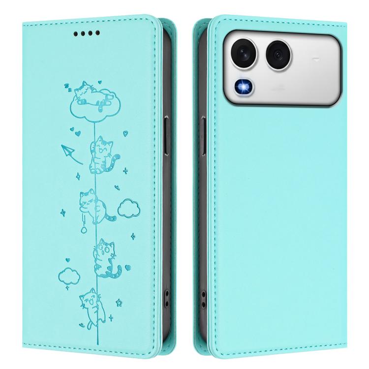 For Itel A200 4G / A200+ 4G Cute Cats Embossed Magnetic RFID Vegan Leather Phone Case