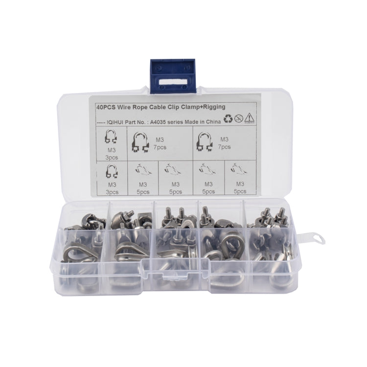 40 PCS M3 304 Stainless Steel Wire Rope Cable Clip Clamp with Thimble Triangle Ring