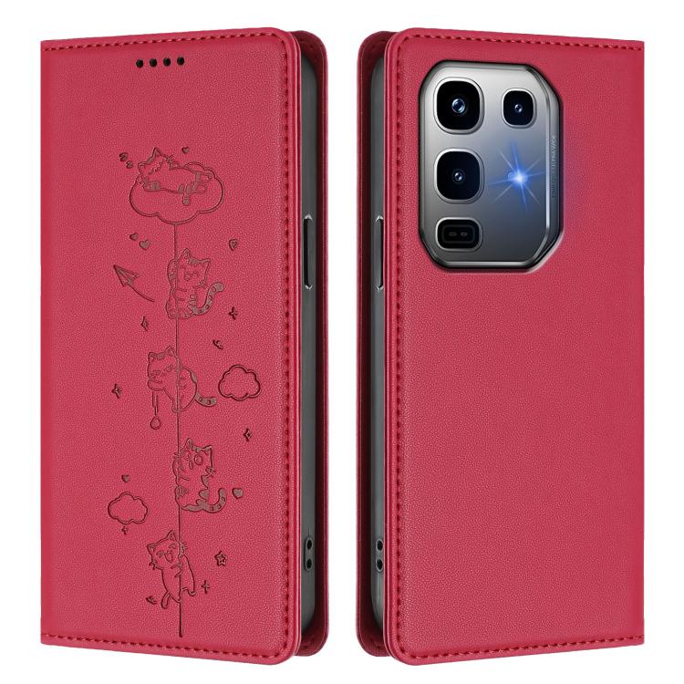 For Infinix Note 50 Pro+ 5G Cute Cats Embossed Magnetic RFID Vegan Leather Phone Case