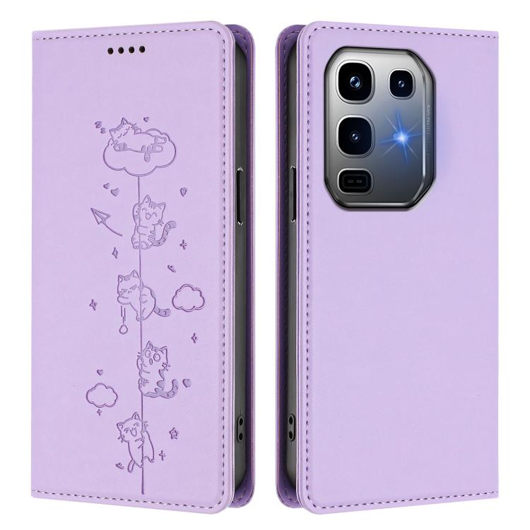 For Infinix Note 50 Pro+ 5G Cute Cats Embossed Magnetic RFID Vegan Leather Phone Case