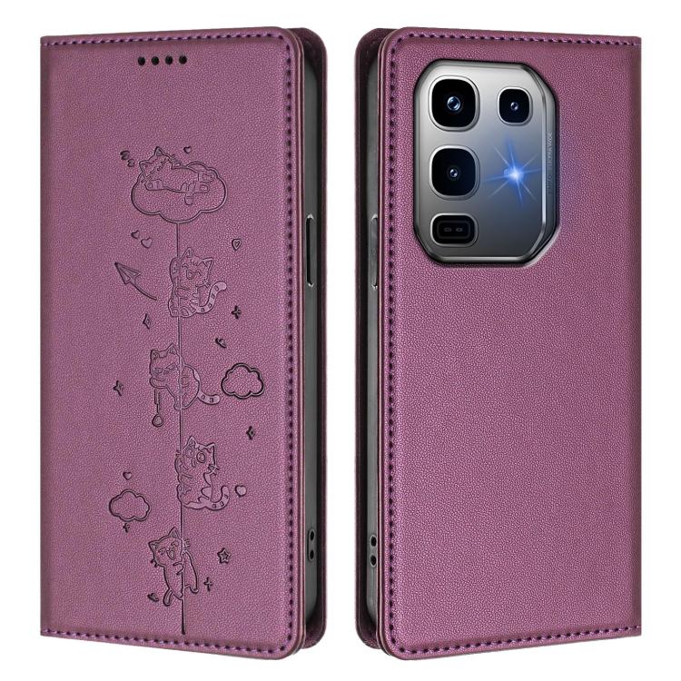 For Infinix Note 50 Pro+ 5G Cute Cats Embossed Magnetic RFID Vegan Leather Phone Case