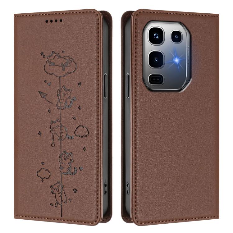 For Infinix Note 50 Pro+ 5G Cute Cats Embossed Magnetic RFID Vegan Leather Phone Case