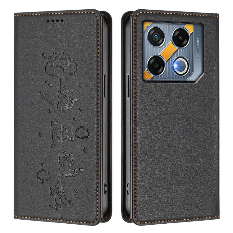For Infinix GT 20 Pro Cute Cats Embossed Magnetic RFID Vegan Leather Phone Case