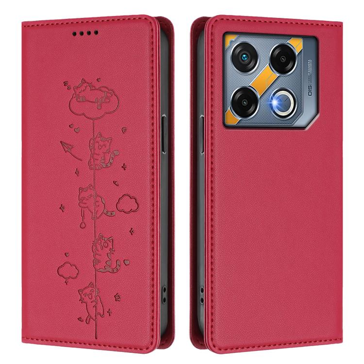 For Infinix GT 20 Pro Cute Cats Embossed Magnetic RFID Vegan Leather Phone Case