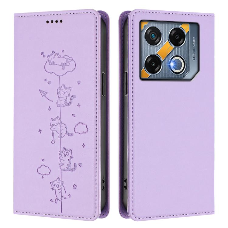 For Infinix GT 20 Pro Cute Cats Embossed Magnetic RFID Vegan Leather Phone Case
