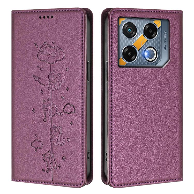 For Infinix GT 20 Pro Cute Cats Embossed Magnetic RFID Vegan Leather Phone Case