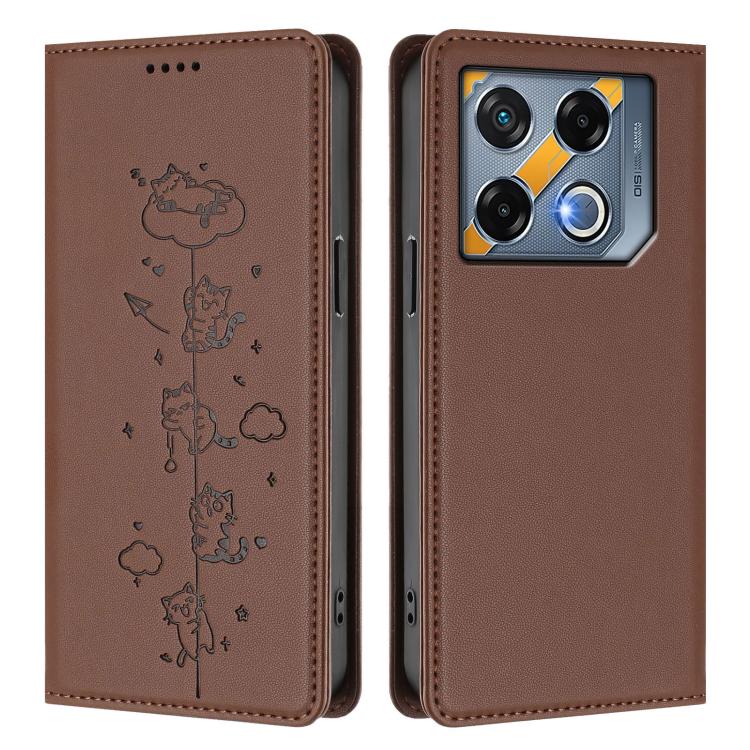 For Infinix GT 20 Pro Cute Cats Embossed Magnetic RFID Vegan Leather Phone Case