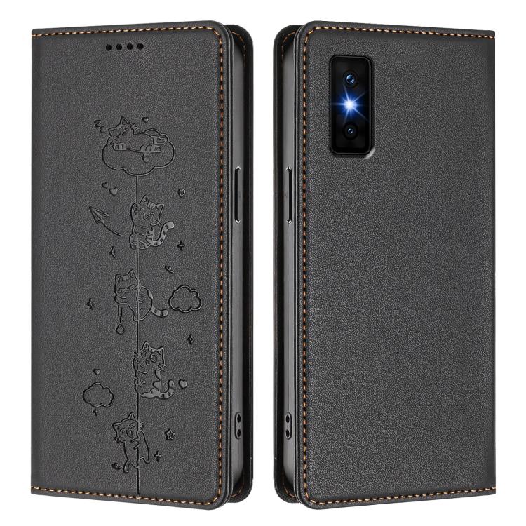 For Infinix GT 30 Pro Cute Cats Embossed Magnetic RFID Vegan Leather Phone Case