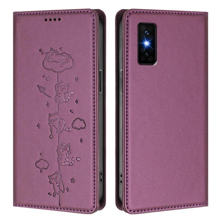 For Infinix GT 30 Pro Cute Cats Embossed Magnetic RFID Vegan Leather Phone Case
