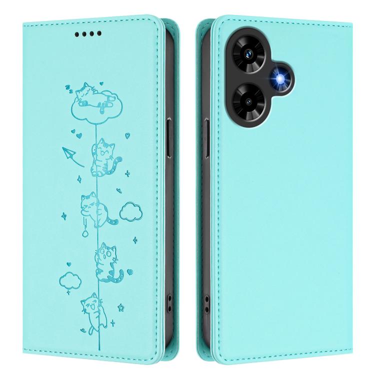 For Infinix Hot 30 4G Cute Cats Embossed Magnetic RFID Vegan Leather Phone Case