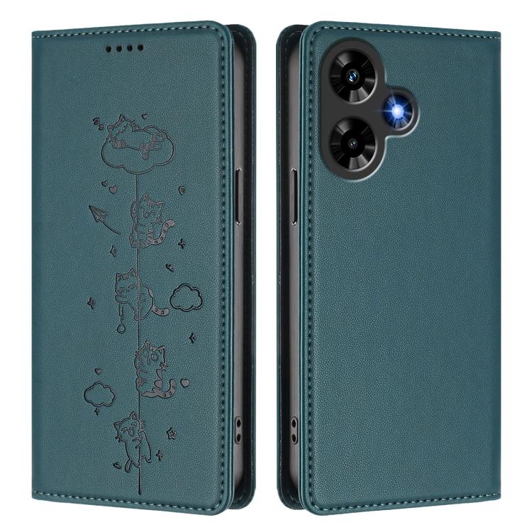 For Infinix Hot 30 4G Cute Cats Embossed Magnetic RFID Vegan Leather Phone Case